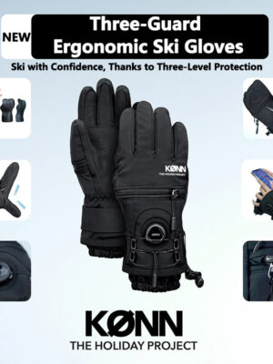 KONN 2026 Ski Gloves Ergonomic Design with Triple Protective Plates External Five-Finger Wire Buckles Kevlar-Reinforced Wear-Resistant Back Fully Openable