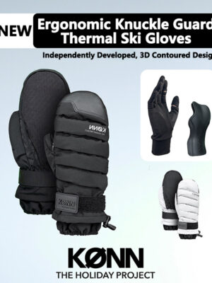 KONN Ski Gloves with Ergonomic Protective Pads, Velcro Closure, Warm Design, Durable Nylon Palm, High Abrasion Resistance