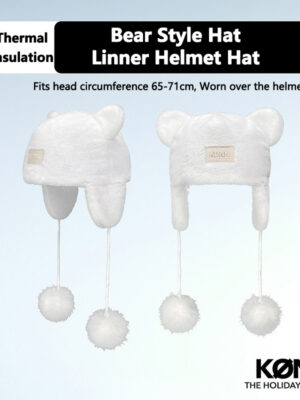 KONN Ski Helmet Liner for Snowboard and Skiing Inner Helmet Cap Compatible with Ski Helmets Large Head Circumference Design for a Slimming Effect Bear-Print Beanie