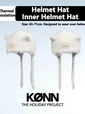 KONN Ski Helmet Liner for Snowboard and Skiing Inner Helmet Cap Compatible with Ski Helmets Large Head Circumference Design for a Slimming Effect Cat Ear Beanie for Cold Weather