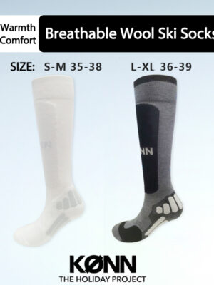 KONN Ski Socks for Women and Men - Wool High-Top Socks, Long Socks, Professional Winter Thickened Outdoor Cold-Resistant Warm Breathable
