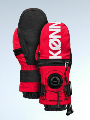 KONN Red Ski Gloves with White Logo Ergonomic Design with Triple Protective Pads Steel Buckle Kevlar-Reinforced Wear-Resistant Back Adjustable Opening