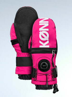 KONN Pink Ski Gloves with White Logo Ergonomic Design with Triple Protective Pads Steel Buckle Kevlar-Reinforced Wear-Resistant Back Adjustable Opening
