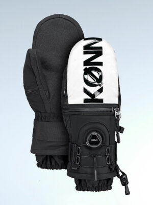 KONN Panda-Colored Ski Gloves Black Logo Ergonomic Design Triple Protective Pads Steel Buckle Kevlar Wear-Resistant Back Adjustable Opening