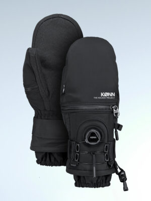 KONN Black Ski Gloves with Small Logo, Ergonomic Design, Triple Protective Pads, Steel Buckle, Kevlar-Reinforced Back, Openable