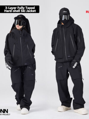 KONN Black Ski Jacket 3L Fully Taped RECCO Hard Shell Professional Waterproof Breathable Warmness Men's/Women's Ski/Snowboard Jacket